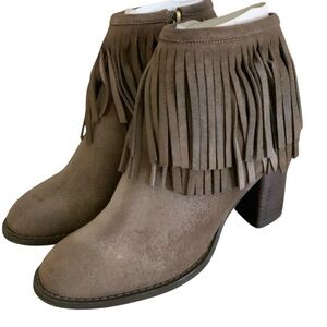 Azura Italian Fashion Brown Suede Fringe Booties  Bernat-Size 5/36 Boho